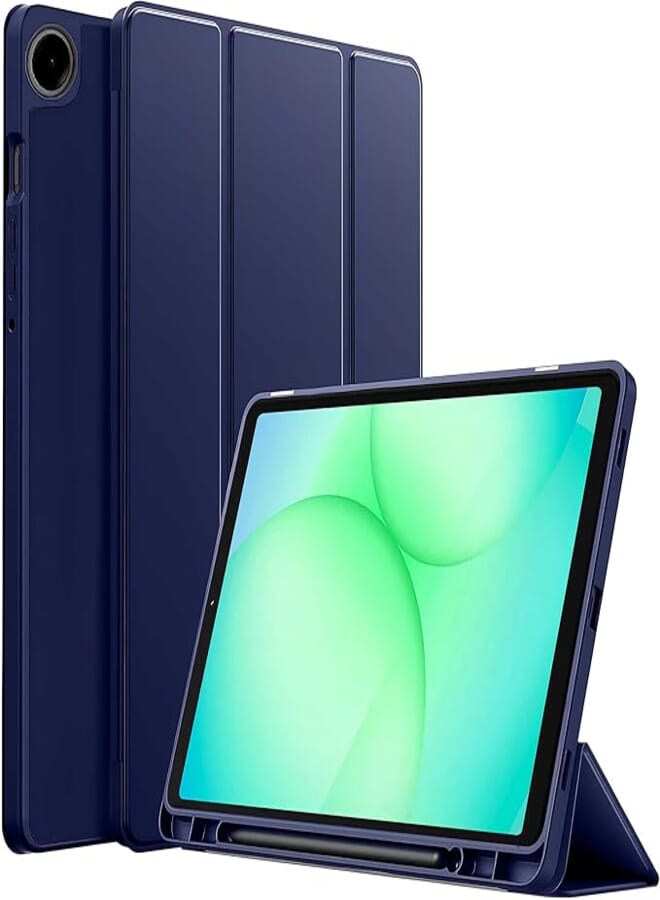 ProElite Cover for Samsung Galaxy Tab A9 8.7" case, Soft Flexible Flip Case Cover with S Pen Holder for Samsung Galaxy Tab A9 8.7 inch with Auto Sleep Wake [Recoil Series] - Dark Blue